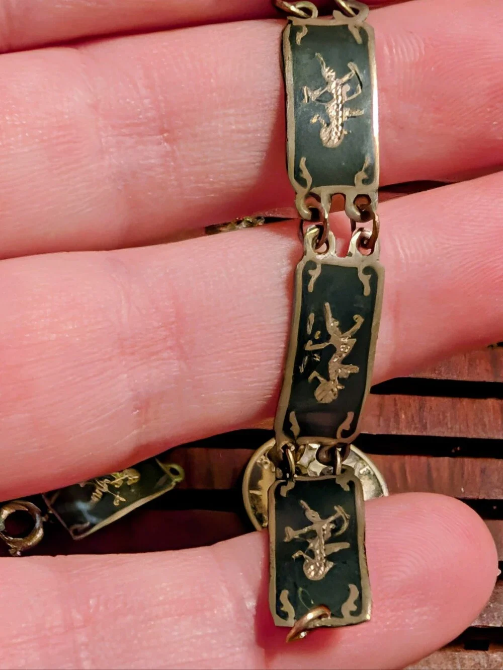 Vintage Sterling Silver Siam Goddess Dancer Panel Link Bracelet